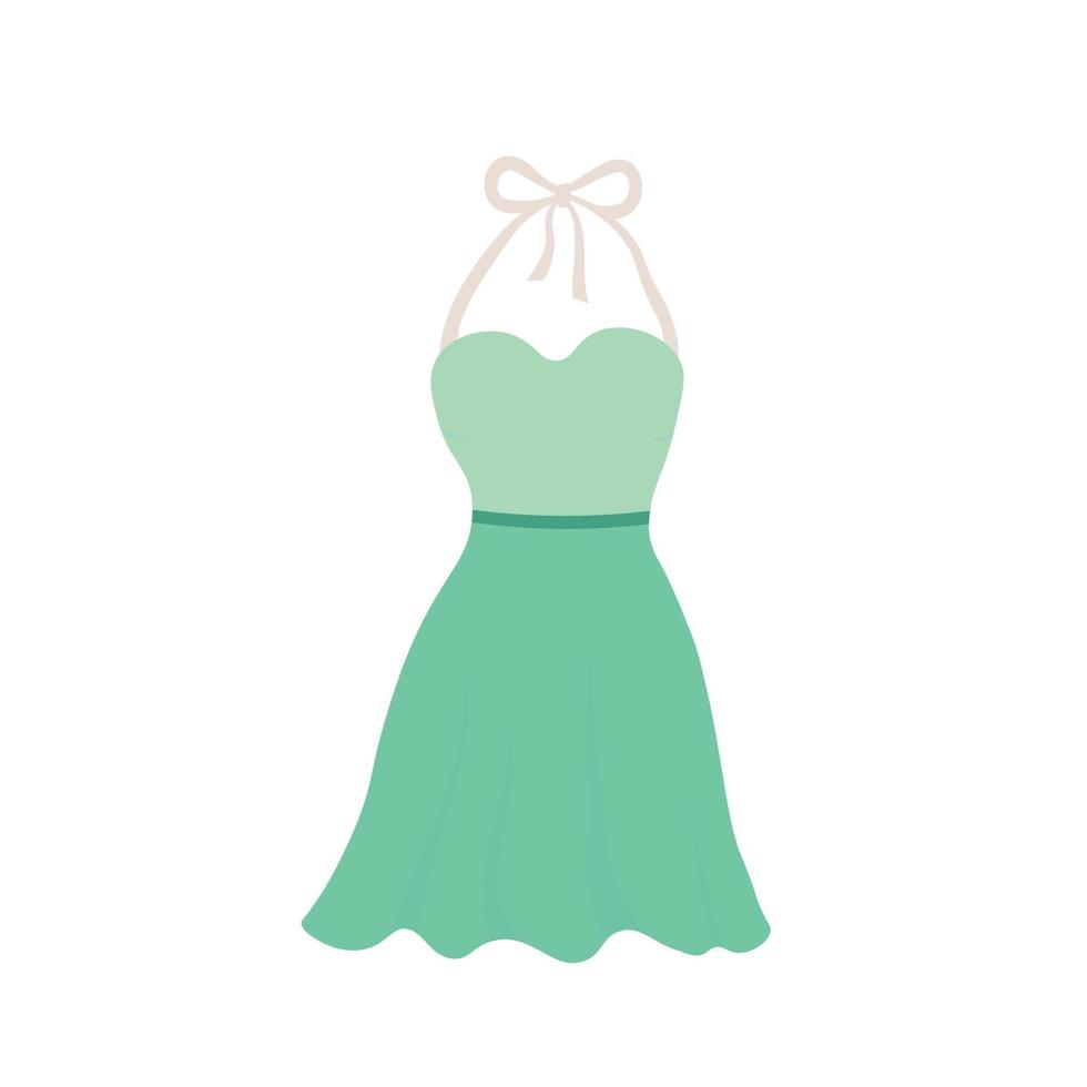 Summer mint dress flat vector in color. Item for summer time concept. Summer vacation, tropical holiday.