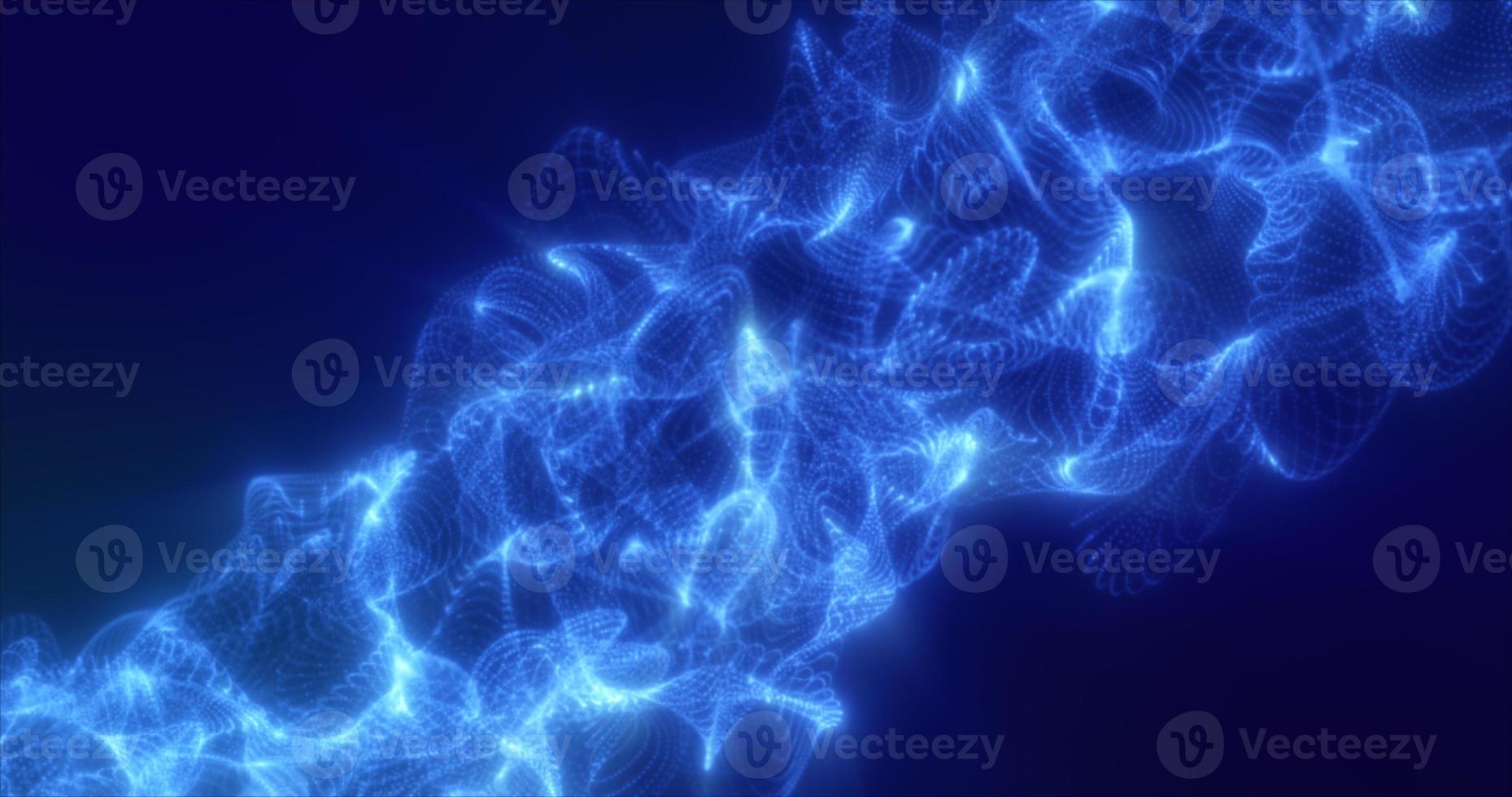 Abstract blue energy waves from futuristic hi-tech mesh particles glowing background photo
