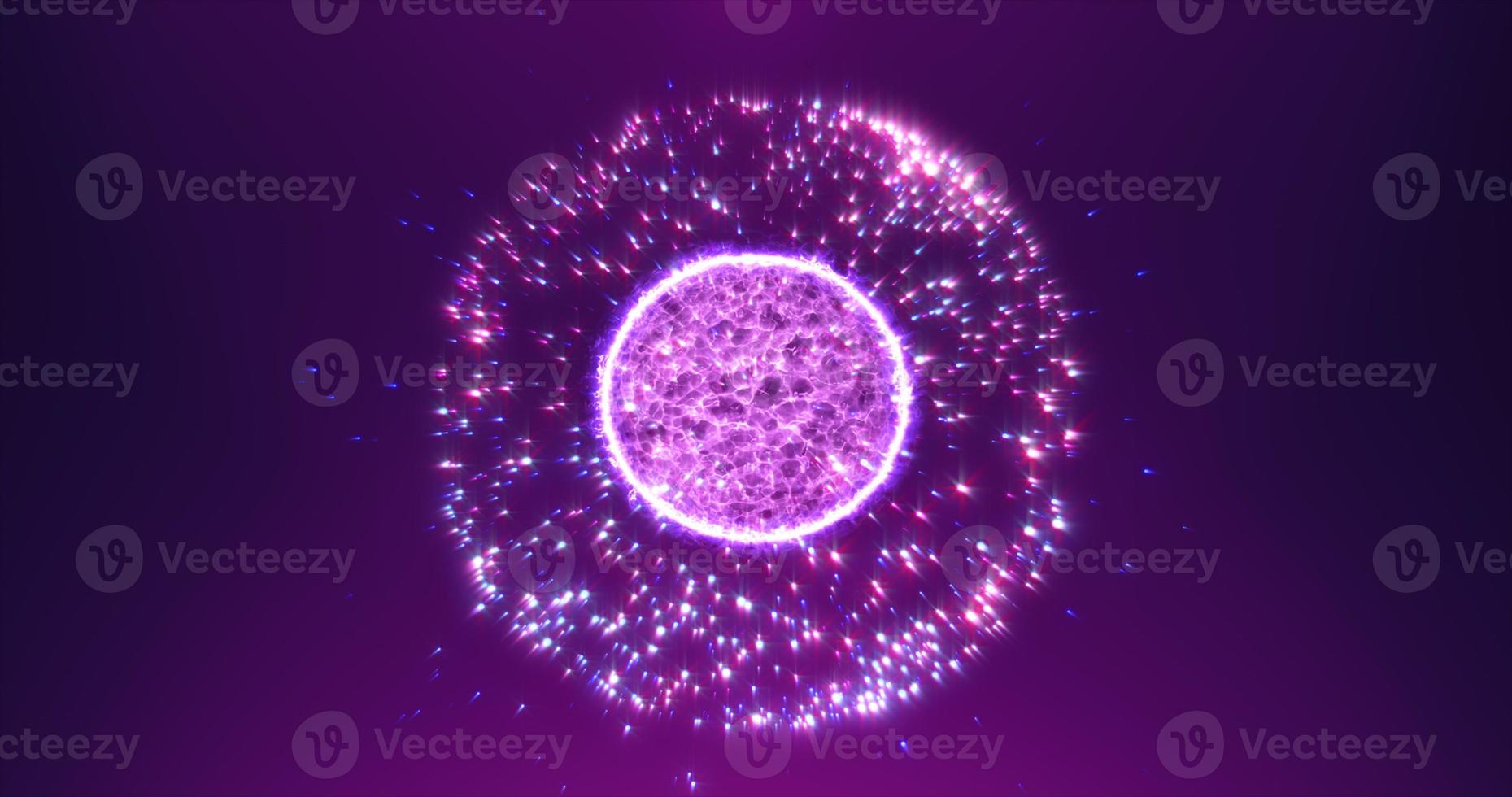 Abstract purple round sphere energy molecule from futuristic high-tech glowing particles photo