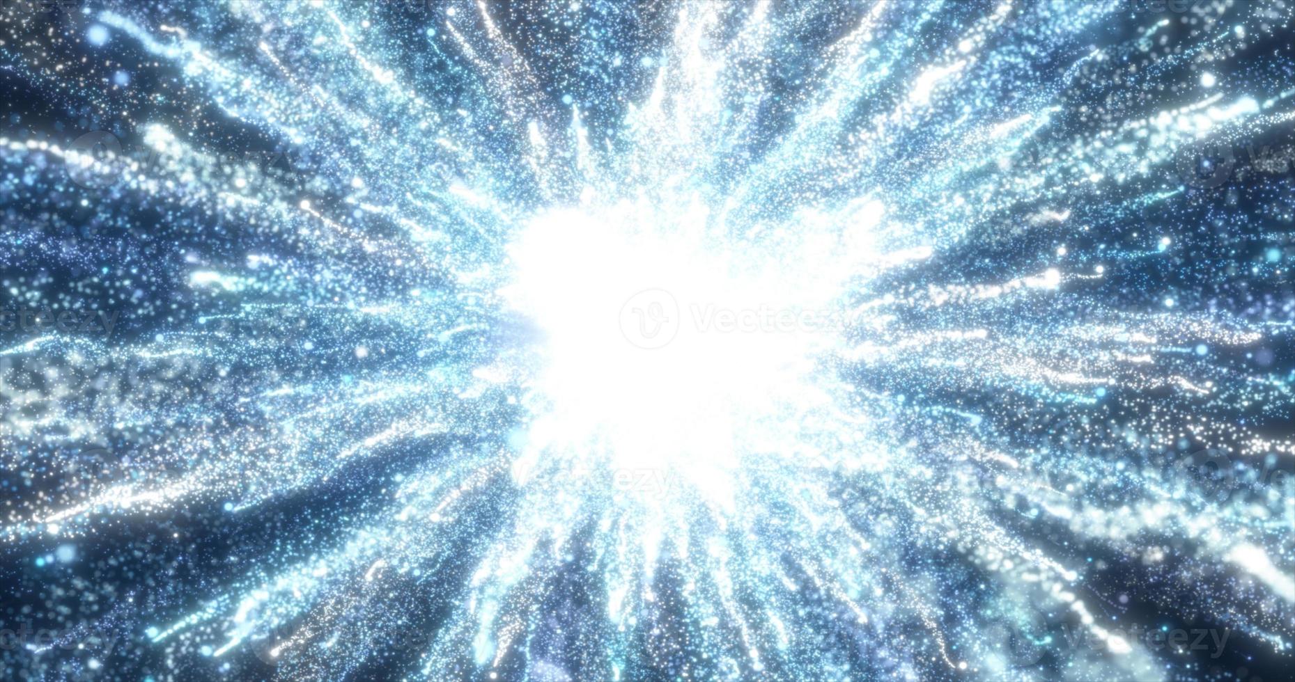 Abstract glowing energy explosion whirlwind firework from blue lines and magic particles abstract background photo
