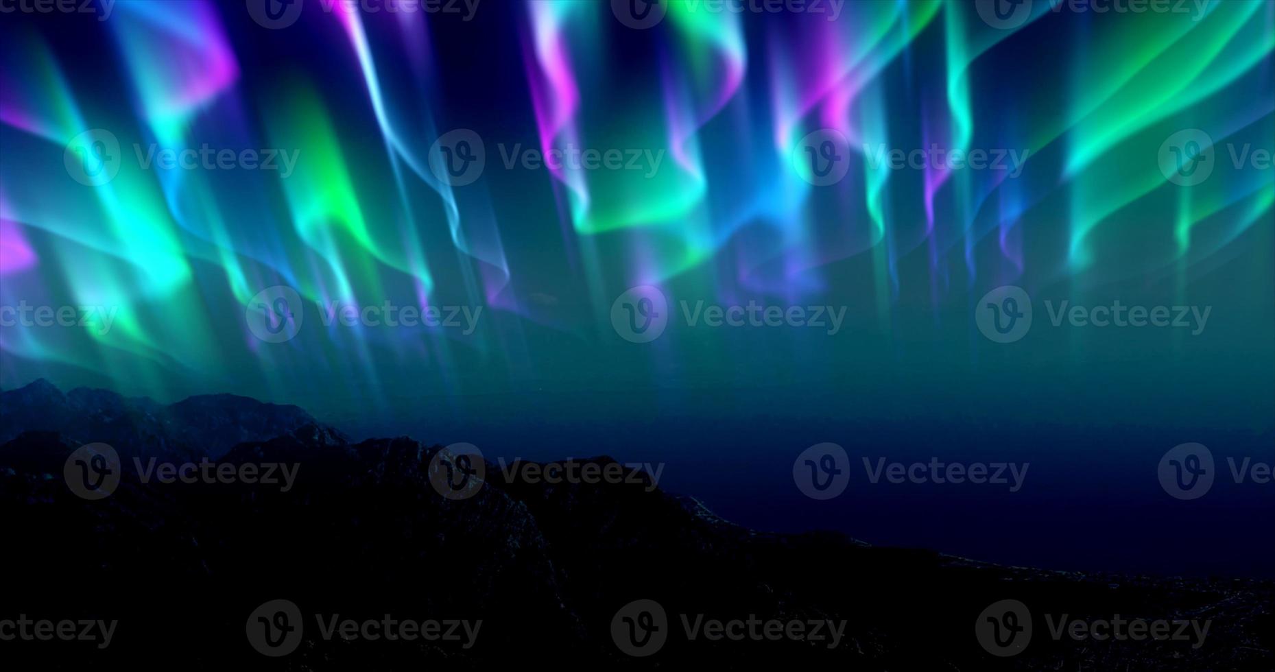 The abstract background of the multi -colored northern lights and mountains in the north, a bright iridescent realistic light light in the sky photo