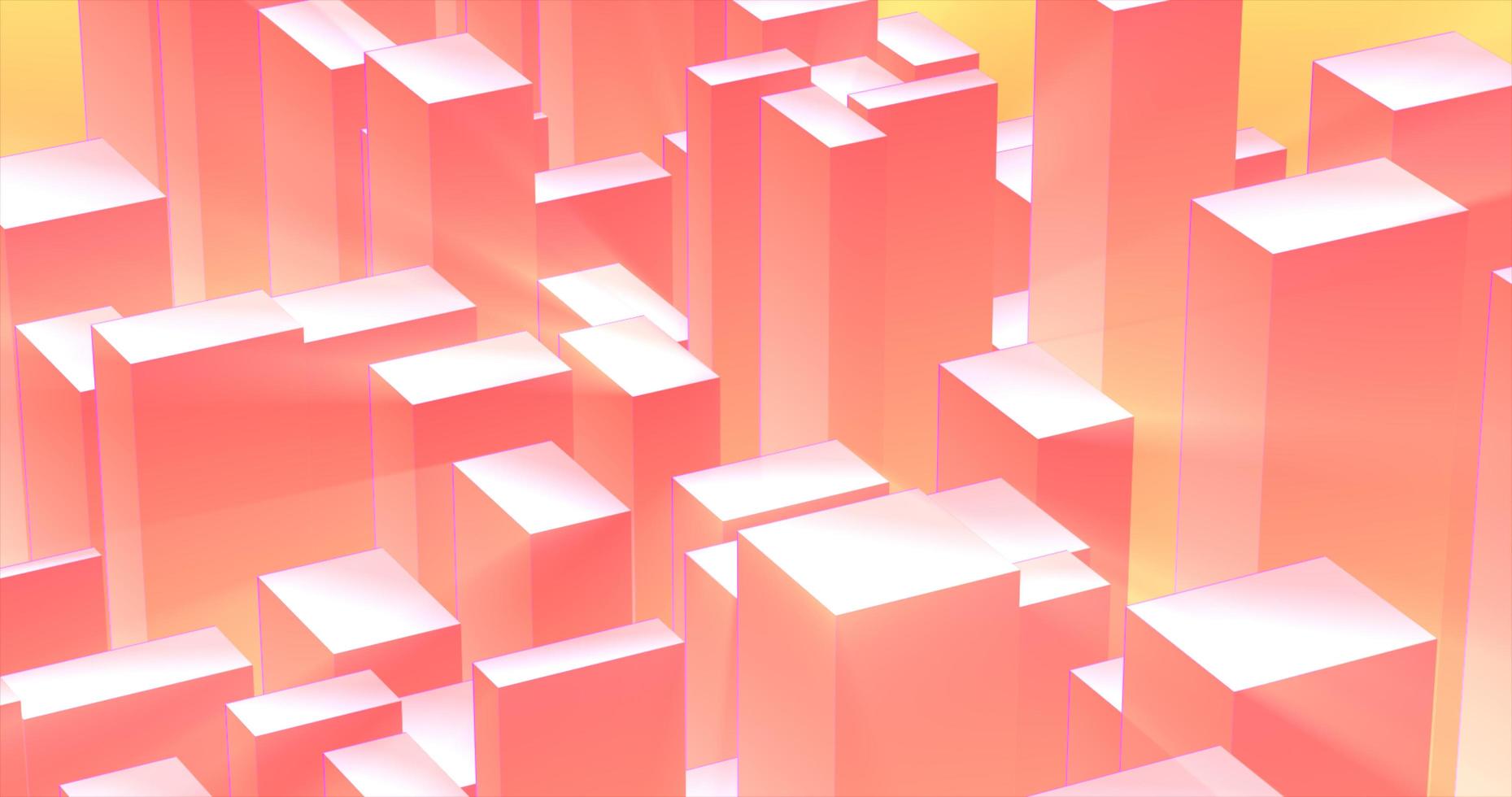 Abstract 3d cubes rectangles orange yellow gradient in the form of a big city with skyscrapers abstract background photo