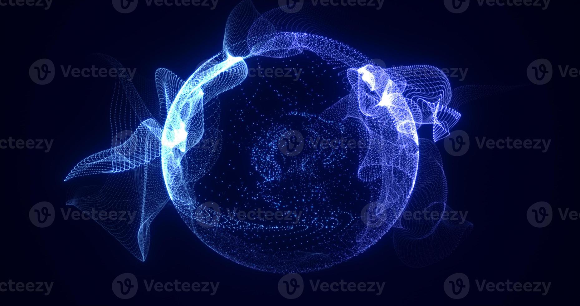 Abstract round blue sphere light bright glowing from rays of energy and magic waves from particles and dots, abstract background photo