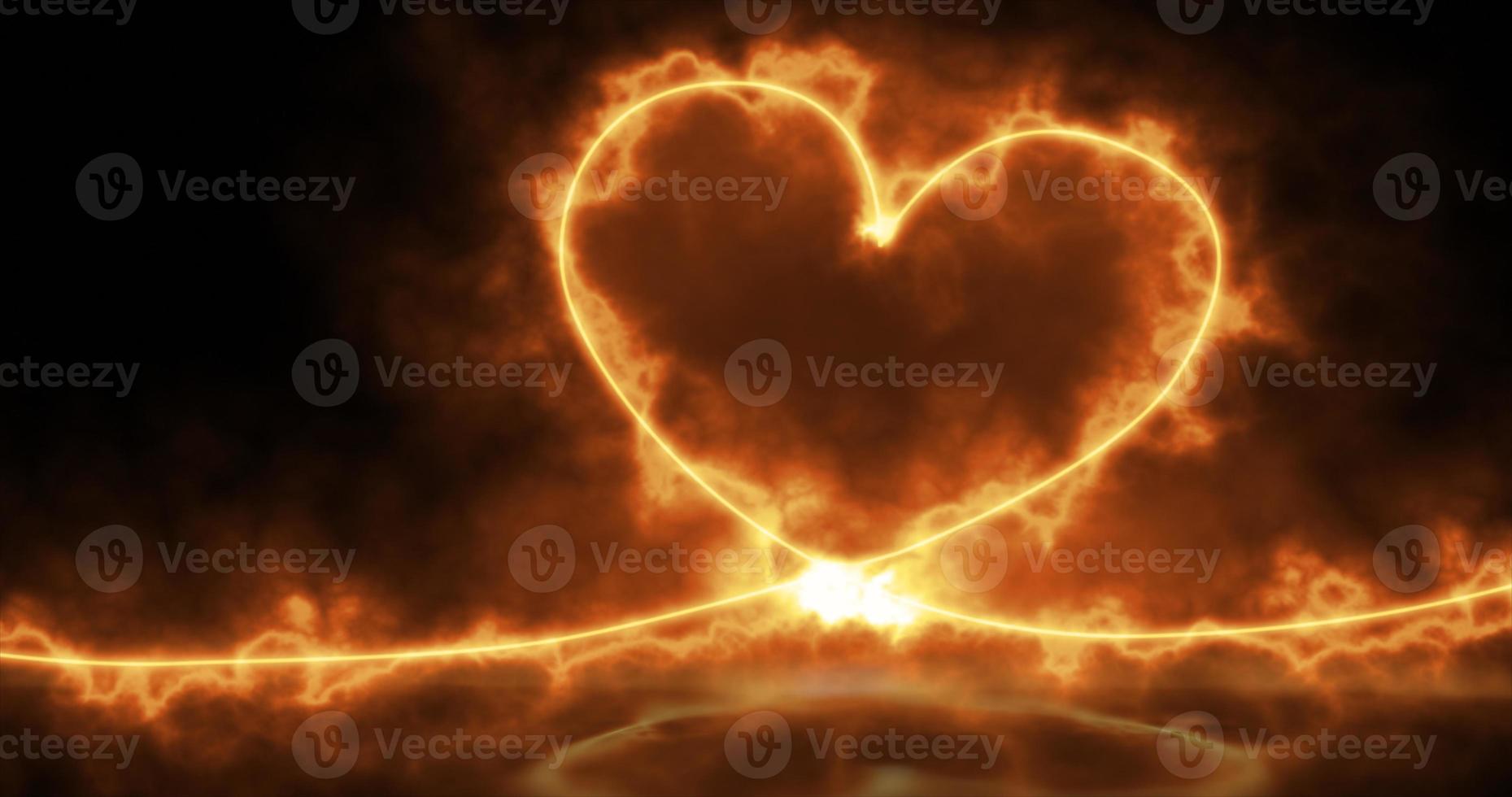 Abstract bright orange fiery energy light love heart with reflections and fire abstract background photo