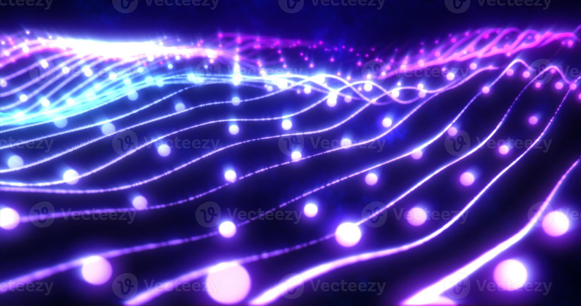 Abstract blue shiny glowing lines rays of energy and magical waves from particles and dots, abstract background photo