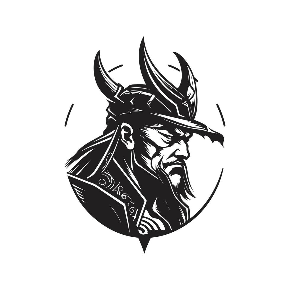 japanese samurai warrior, logo concept black and white color, hand drawn illustration vector