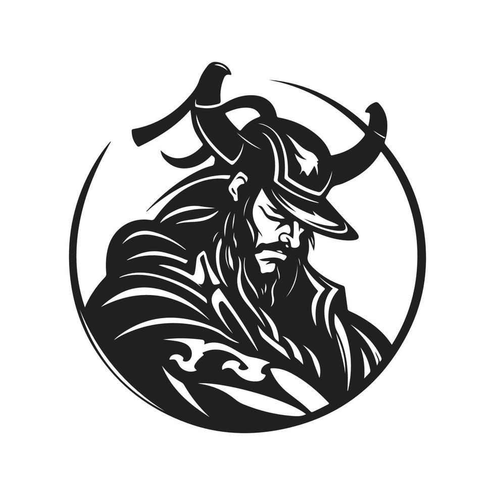japanese samurai warrior, logo concept black and white color, hand drawn illustration vector