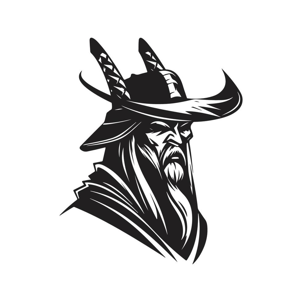 japanese samurai warrior, logo concept black and white color, hand drawn illustration vector