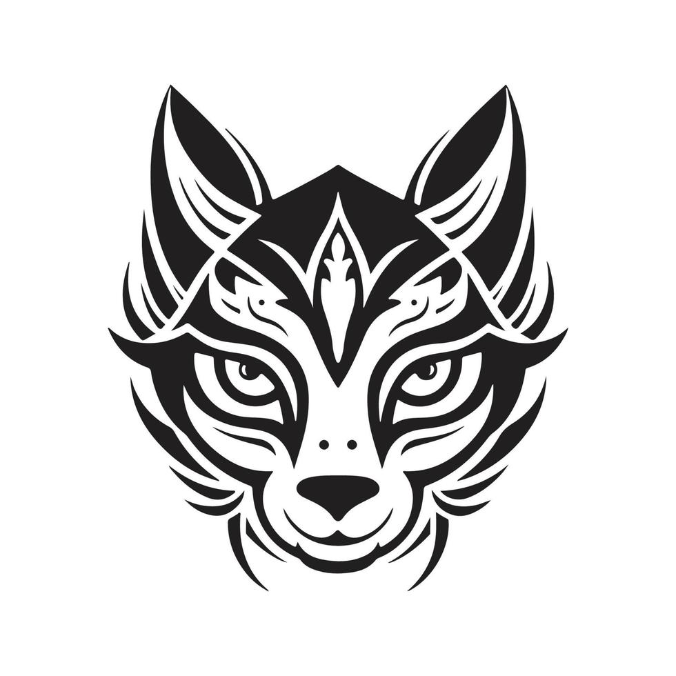 japanese kitsune mask, logo concept black and white color, hand drawn illustration vector