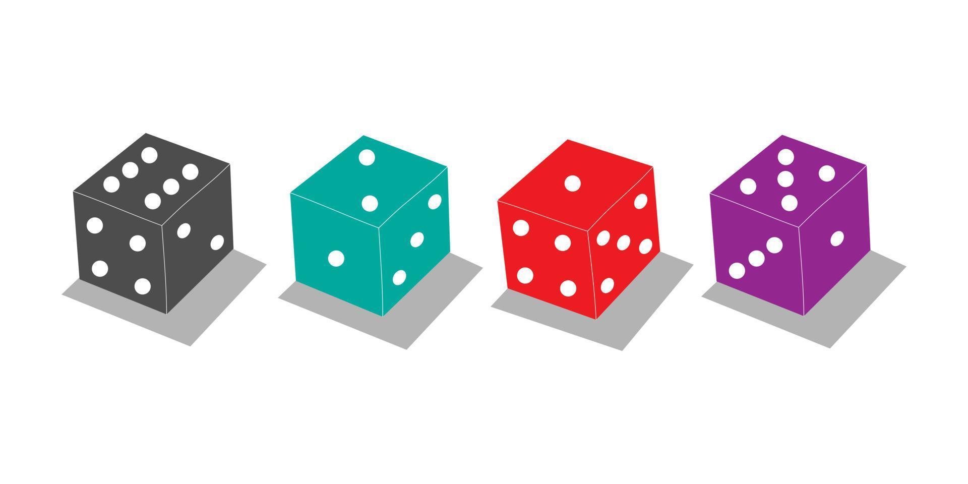 vector illustration set of casino black, marine, red, violet poker dices