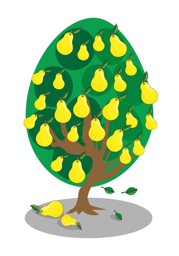 vector illustration pear tree with ripe yellow fruits