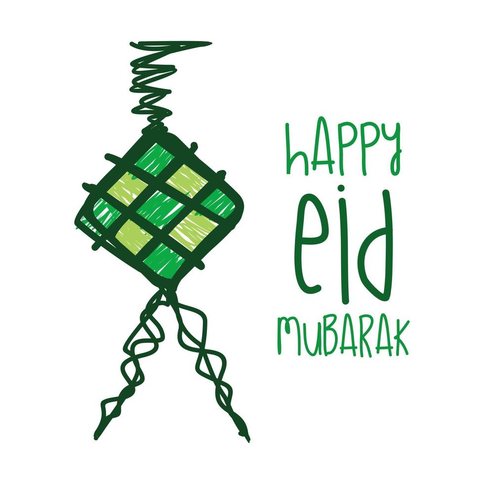 Eid Mubarak greeting card illustration, ramadan kareem cartoon vector