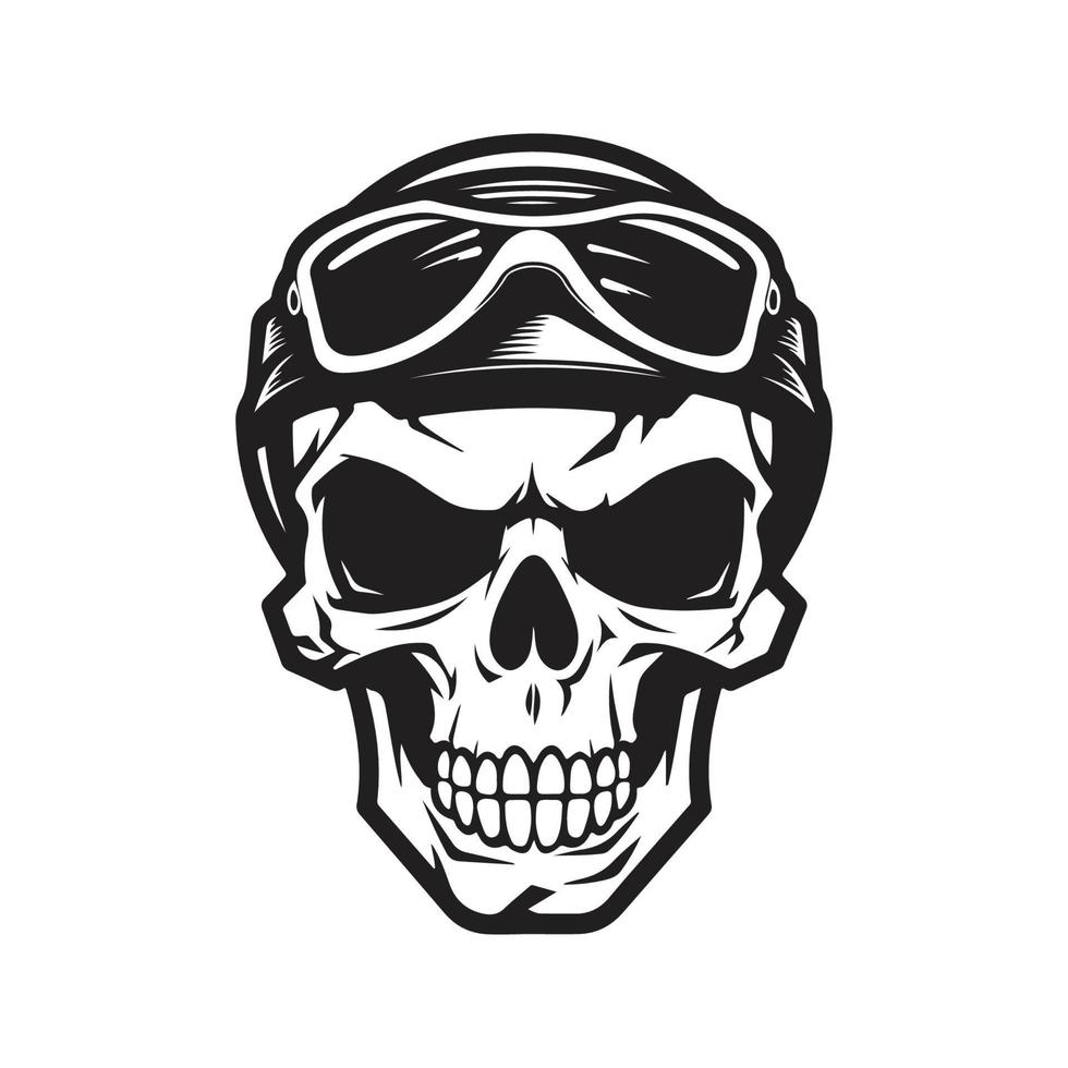 military skull, logo concept black and white color, hand drawn illustration vector