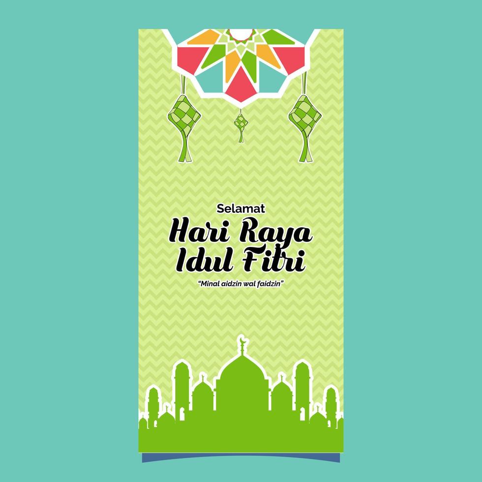 Selamat hari raya idul fitri means happy eid al fitr greeting card islamic background design vector