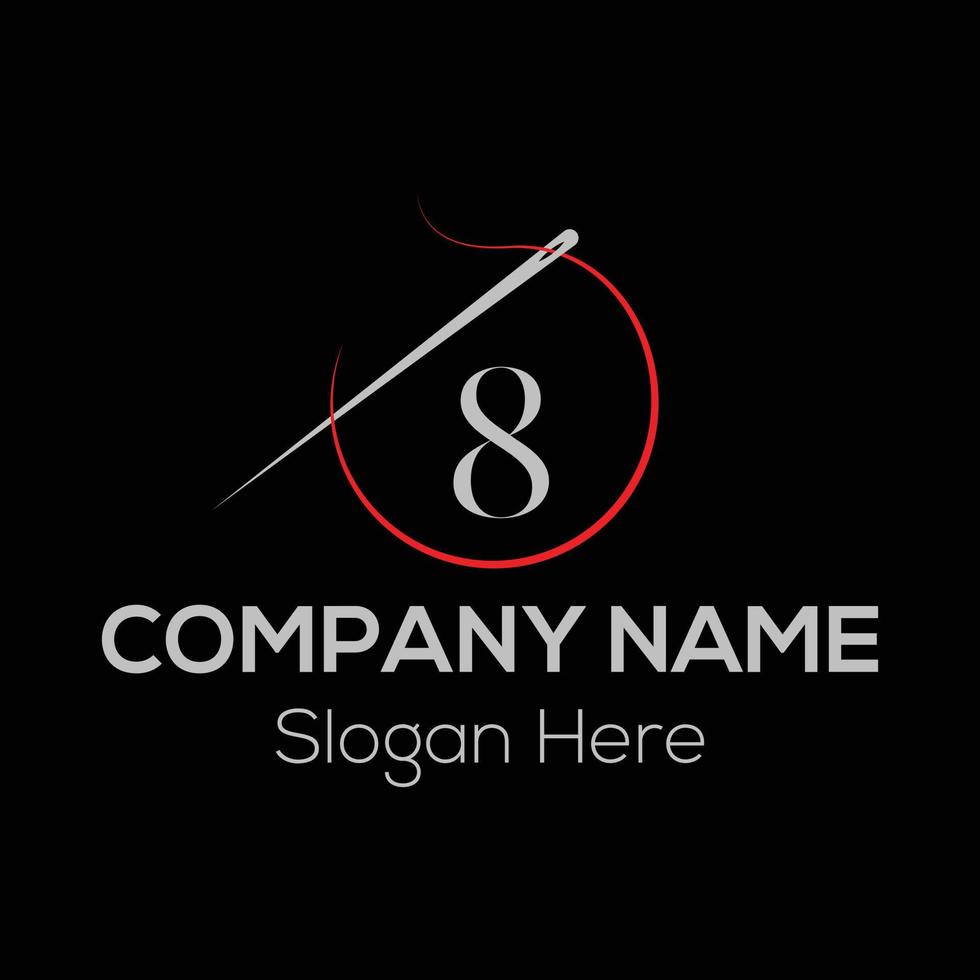 Initial Letter 8 Tailor Logo, Needle and Thread Combination. Needle logo, Embroider, Textile, Fashion, Cloth, Fabric Template vector
