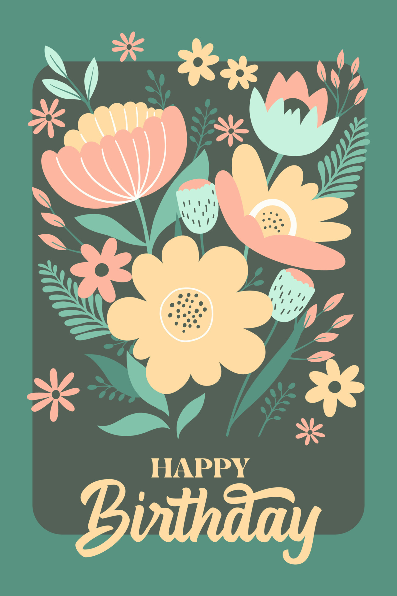 Happy Birthday Floral Greeting Card 22209506 Vector Art at Vecteezy