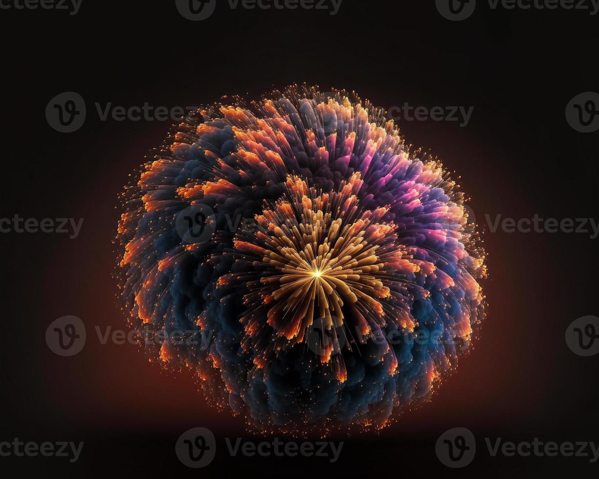 Fireworks particles at night. Realistic colorful pyrotechnics salute show holiday concept. photo