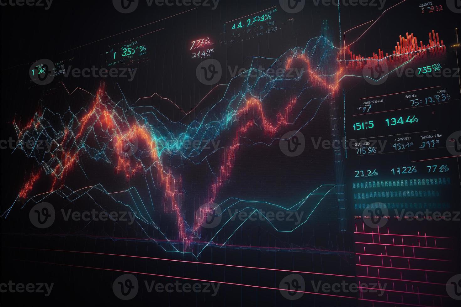 Stock market statistic progress chart. Futuristic financial progress candlestick diagram photo