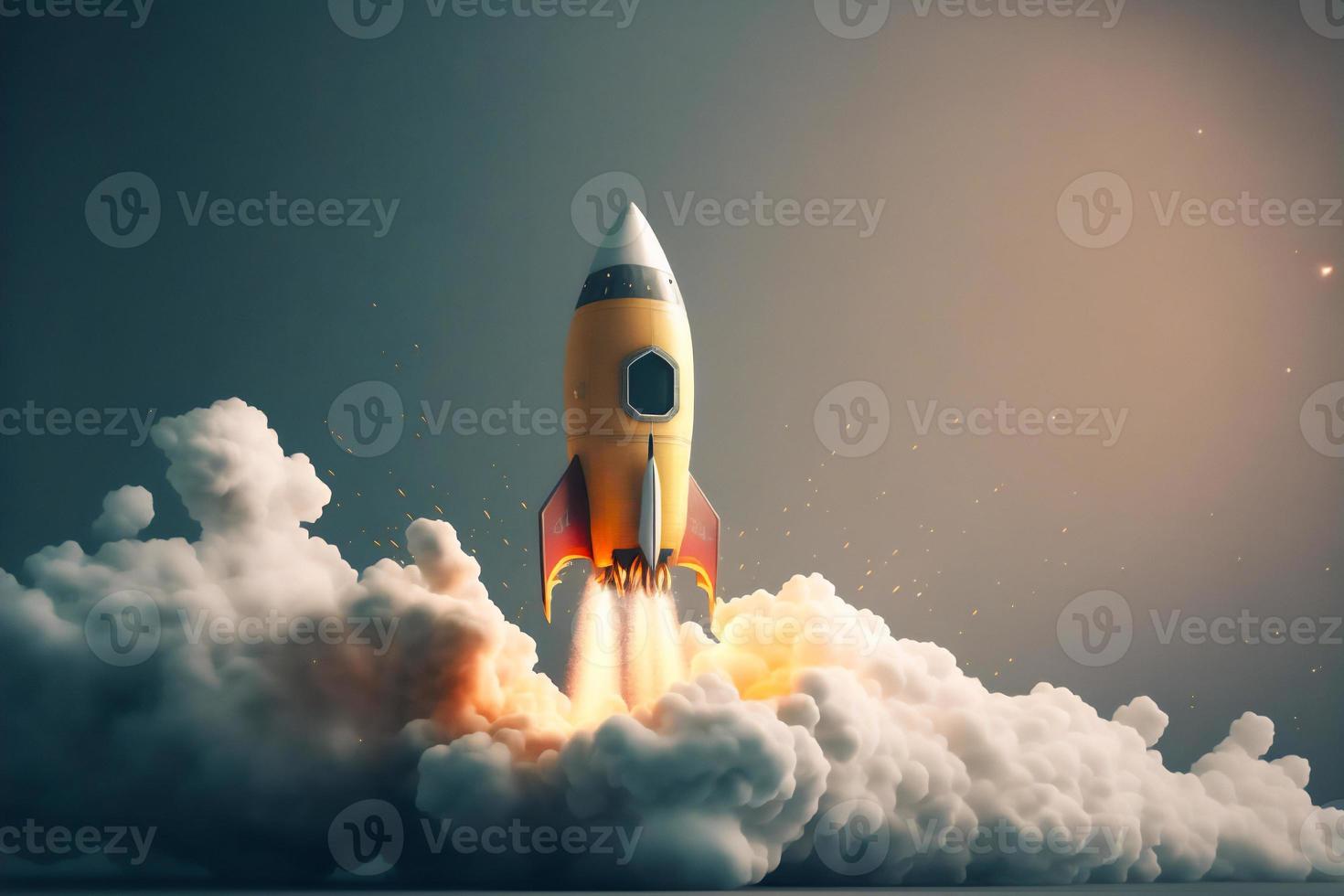 espacio lanzadera comienzo dentro espacio. cohete lanzamiento Embarcacion concepto en estrellado cielo antecedentes. astronave toma apagado creando fumar caminos y nubes foto