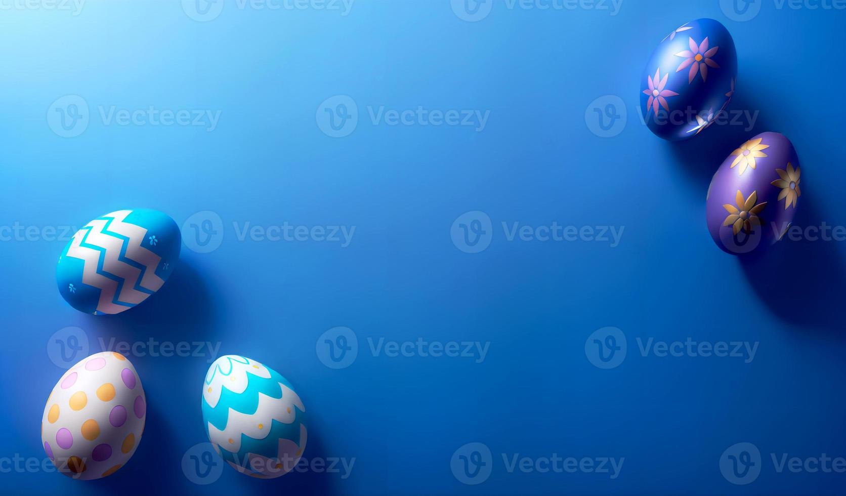 Easter eggs on a blue background with a place for your text photo