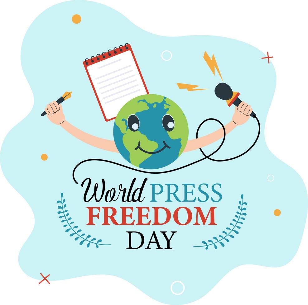 Press Freedom Day Earth Character Holding Microphone and Pen For Banner and Poster vector