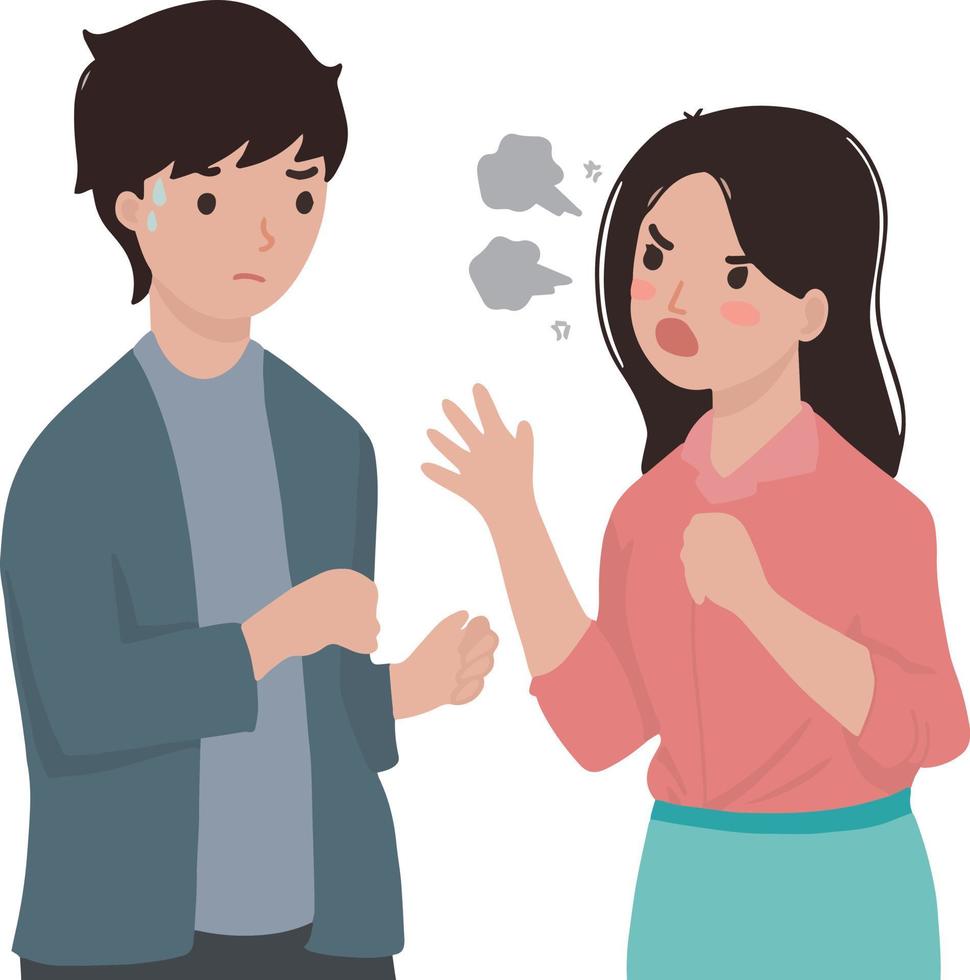 Illustration of couple young girl and boy argue woman angry always right vector