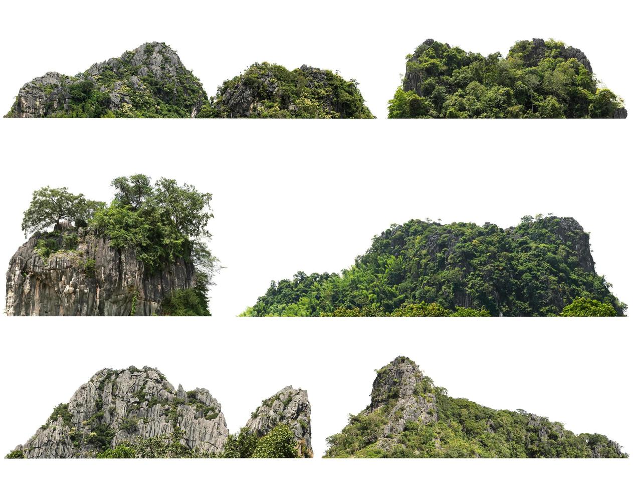 collection rock mountain hill with  green forest isolate on white background photo