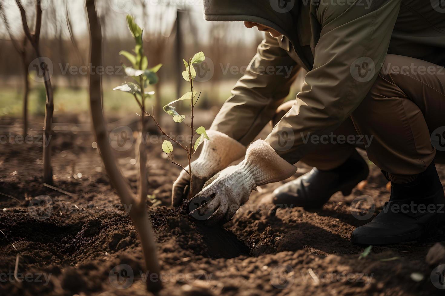 Planting Trees for a Sustainable Future. Community Garden and Environmental Conservation - Promoting Habitat Restoration and Community Engagement on Earth Day photo