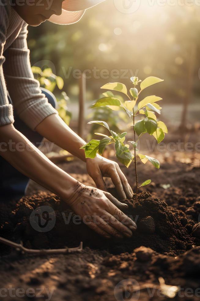 Planting Trees for a Sustainable Future. Community Garden and Environmental Conservation - Promoting Habitat Restoration and Community Engagement on Earth Day photo