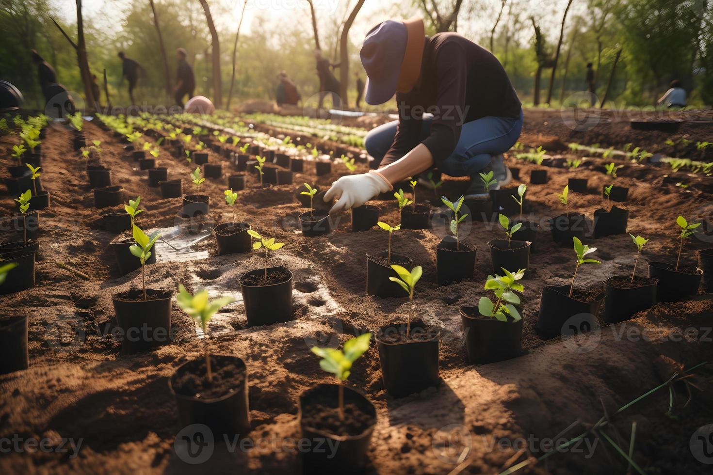 plantando arboles para un sostenible futuro. comunidad jardín y ambiental conservación - promoviendo habitat restauracion y comunidad compromiso en tierra día foto