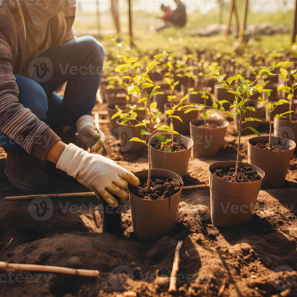 Planting Trees for a Sustainable Future. Community Garden and Environmental Conservation - Promoting Habitat Restoration and Community Engagement on Earth Day photo
