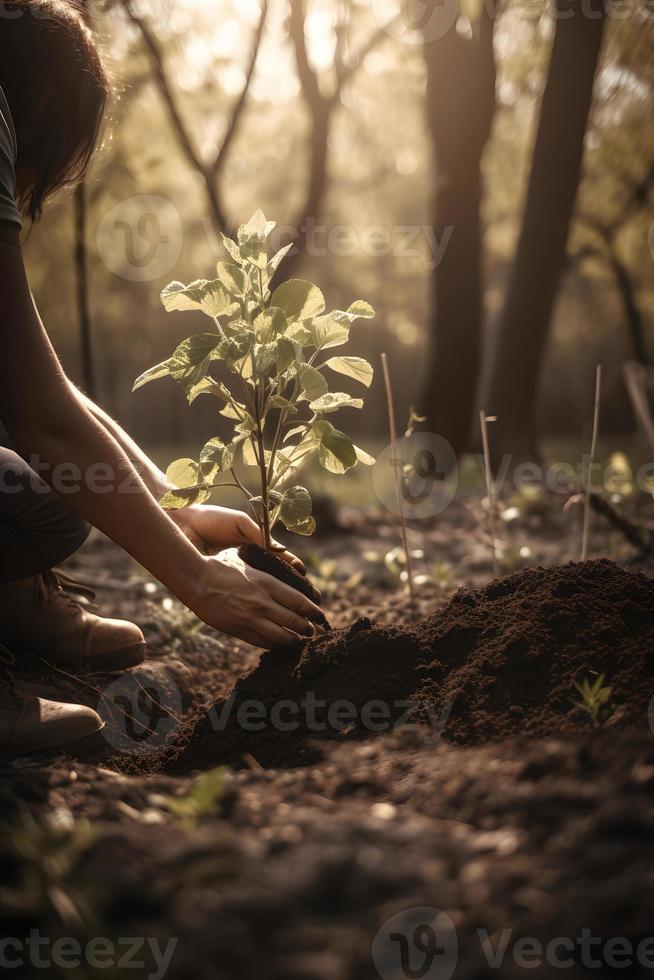 plantando arboles para un sostenible futuro. comunidad jardín y ambiental conservación - promoviendo habitat restauracion y comunidad compromiso en tierra día foto