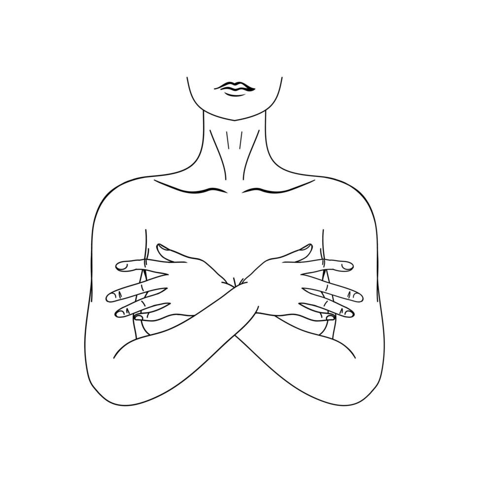 One line drawing of a female body on a white isolated background. Vector illustration