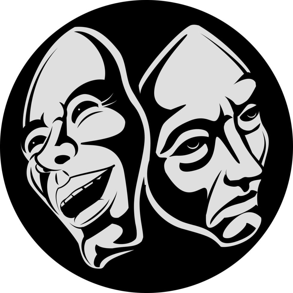 ilustración de dos cara mascaras con un contento y triste rostro, aislado en transparente antecedentes. vector
