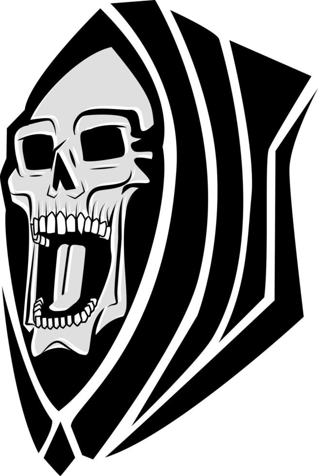 Black And White Silhouette Of A Human Skull, Isolated On Transparent Background. vector