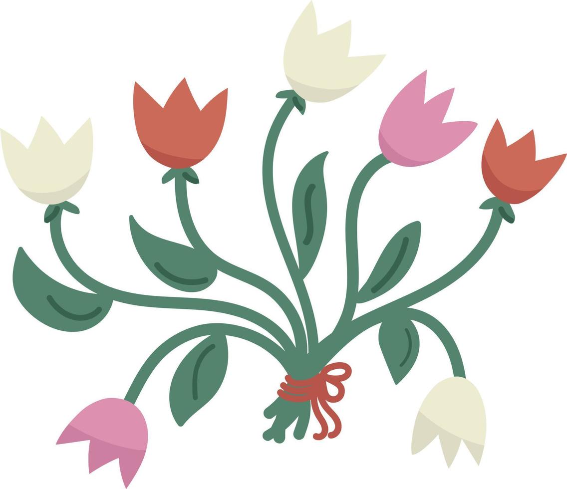 Vector flowers bouquet of multicolor tulips isolated on transparent background. Spring cartoon flowers