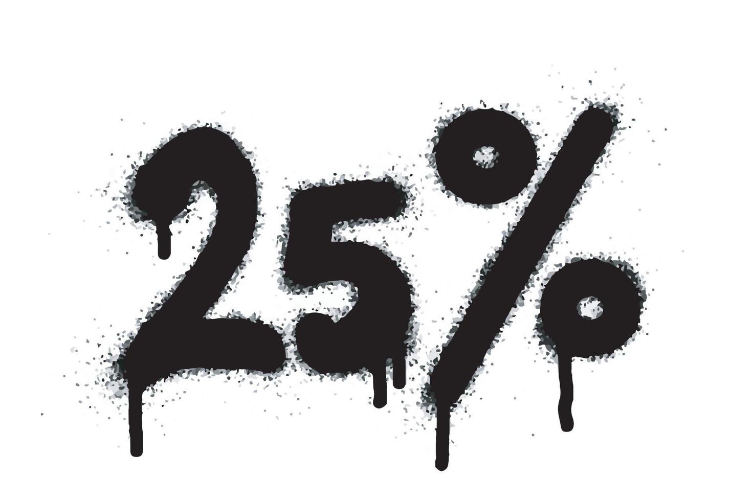 Spray Painted Graffiti 25 percent Sprayed isolated with a white background. graffiti 25 percent icon with over spray in black over white. vector