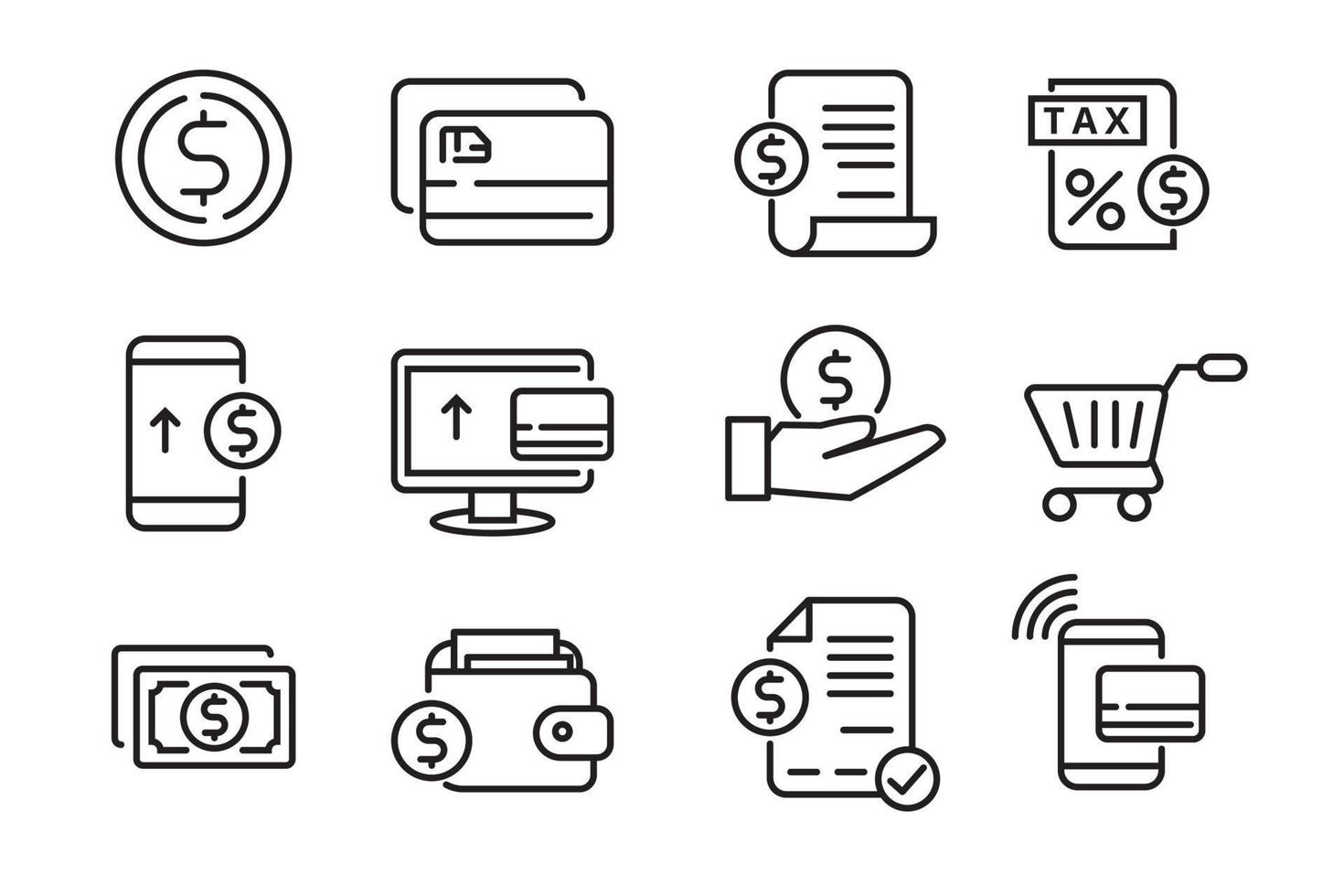 Set of bill and payment icons in linear style isolated on white background vector