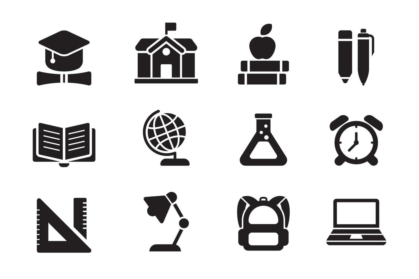 School and education icons in black style isolated on white background vector