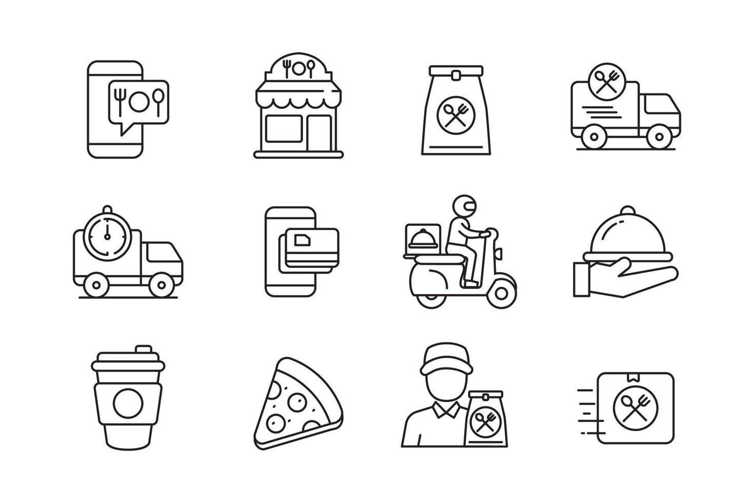 Set of food delivery icons in linear style isolated on white background vector