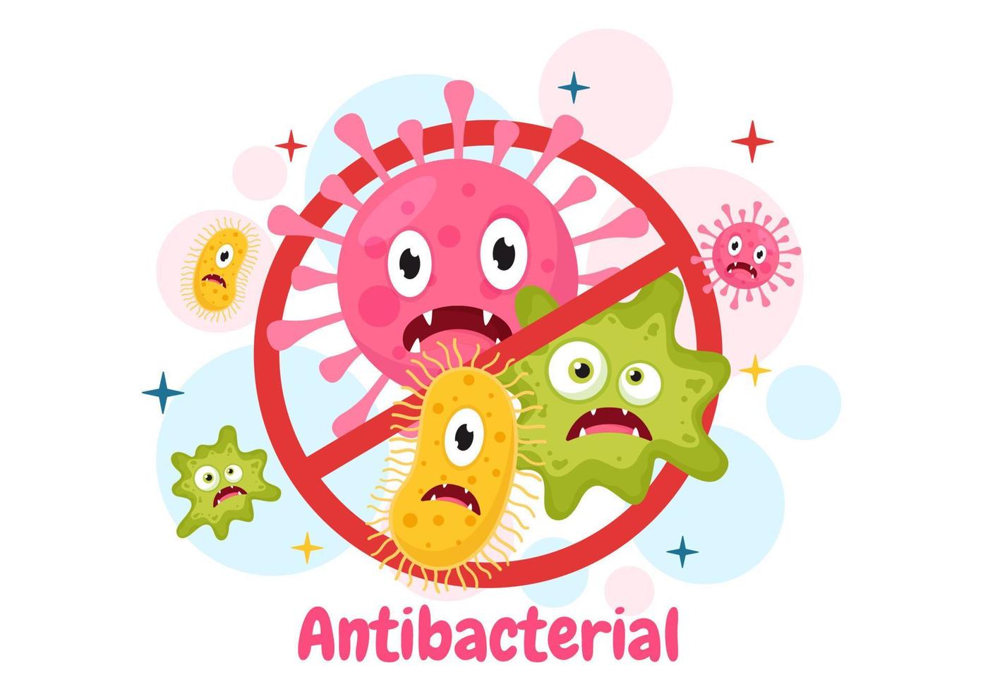 Antibacterial Illustration with Washing Hands, Virus Infection and Microbes Bacterias Control in Hygiene Healthcare Flat Cartoon Hand Drawn Templates vector