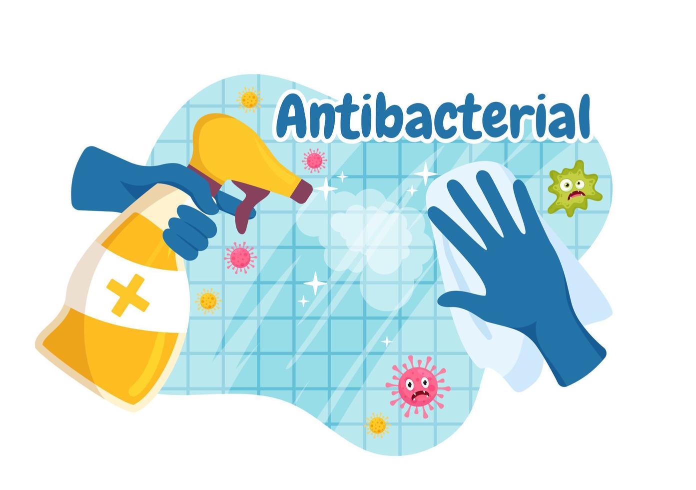 antibacteriano ilustración con Lavado manos, virus infección y microbios bacterias controlar en higiene cuidado de la salud plano dibujos animados mano dibujado plantillas vector