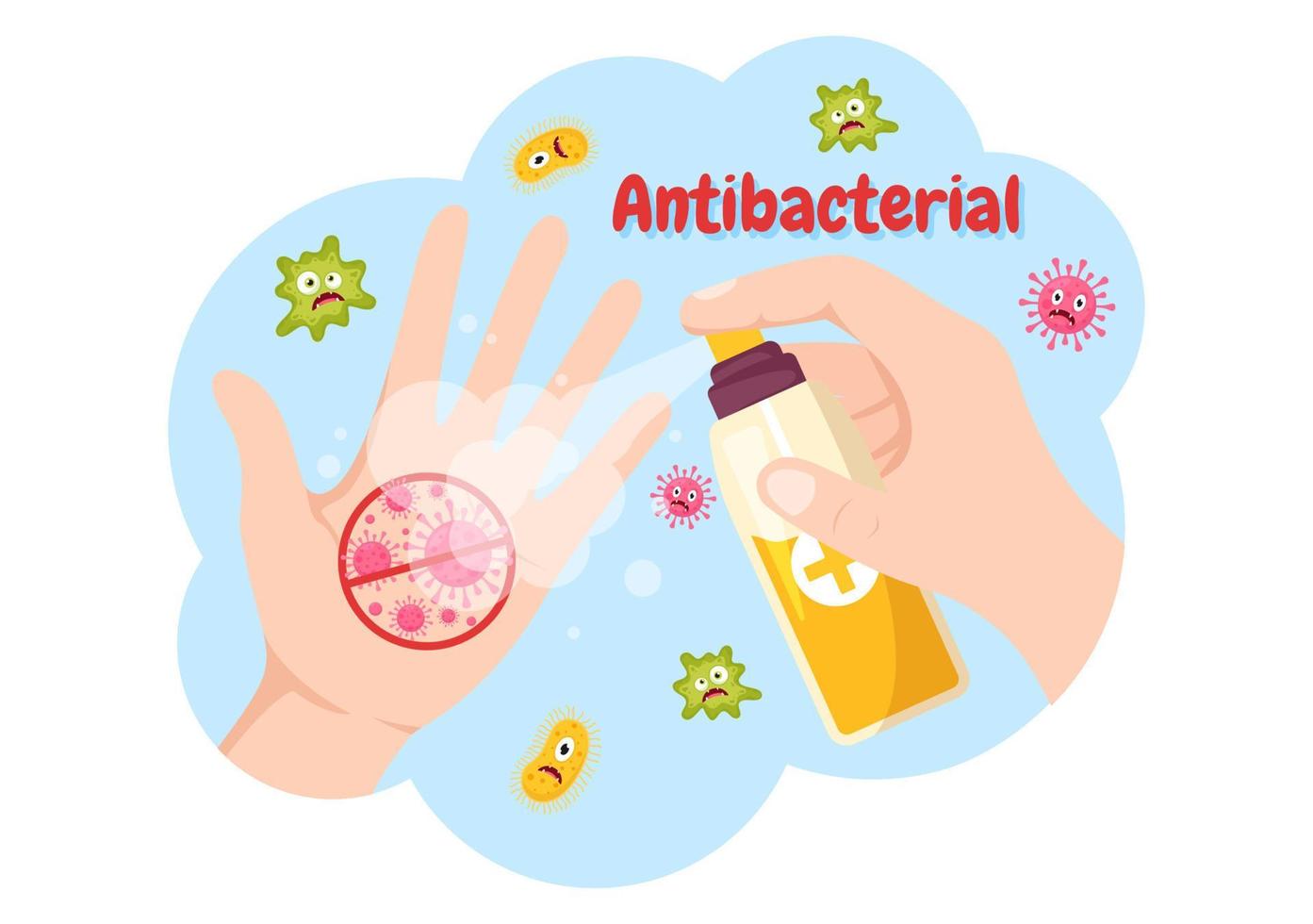 Antibacterial Illustration with Washing Hands, Virus Infection and Microbes Bacterias Control in Hygiene Healthcare Flat Cartoon Hand Drawn Templates vector