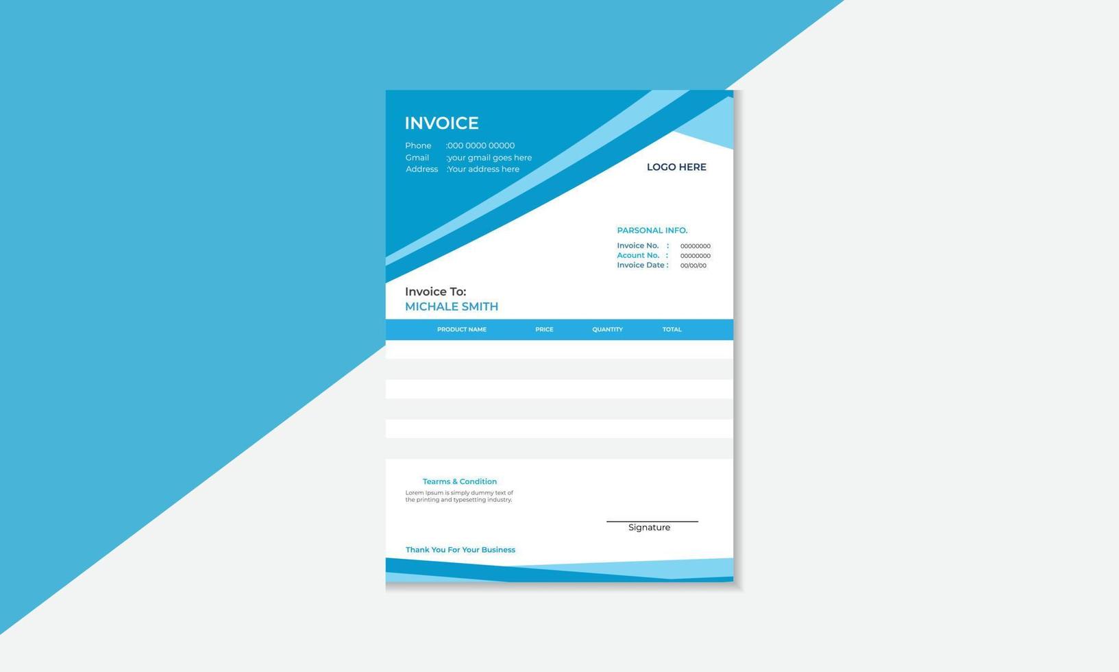 Modern clean business invoice vector design template