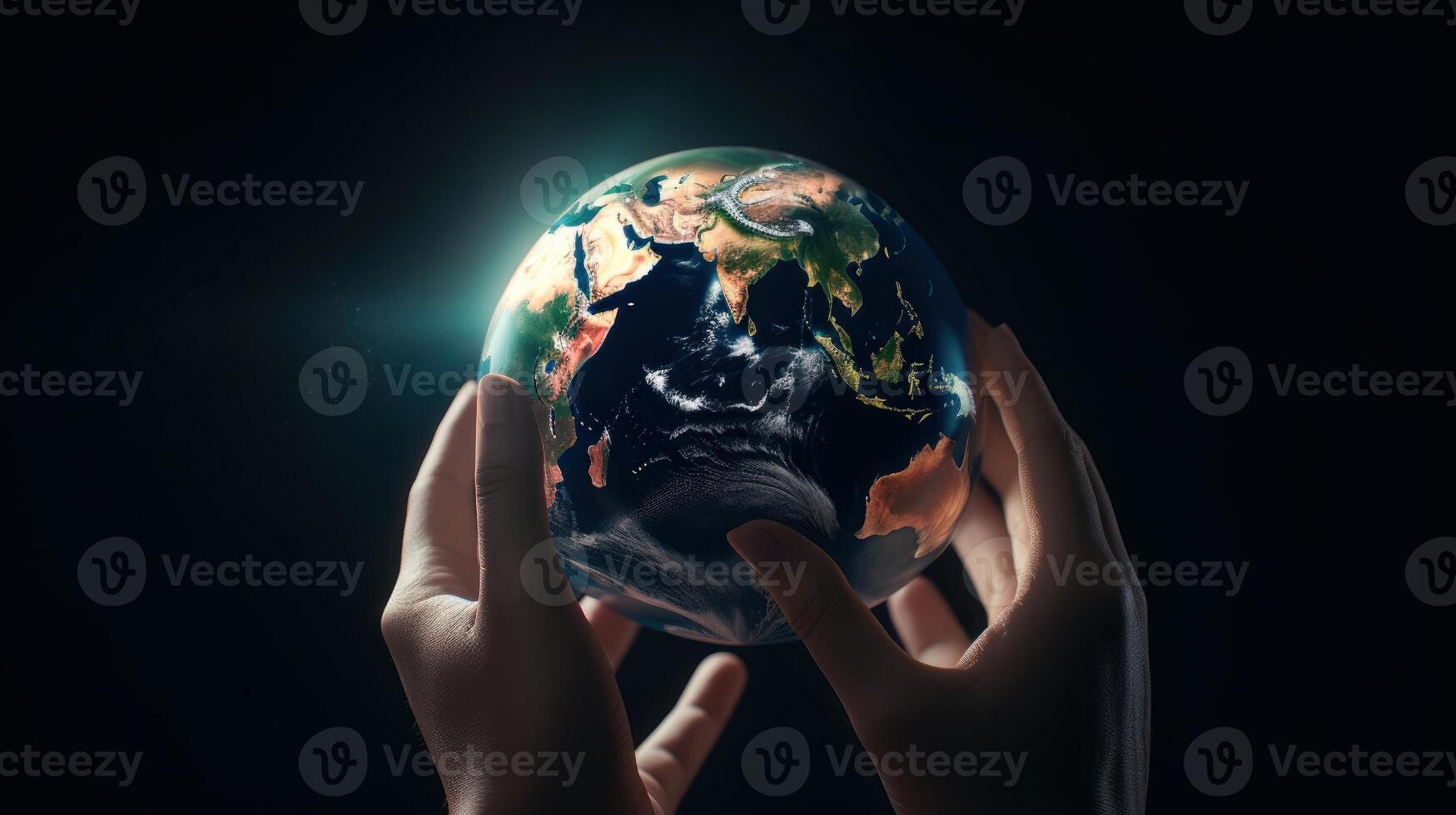 Hand holding the Earth planet. Earth day concept . . photo