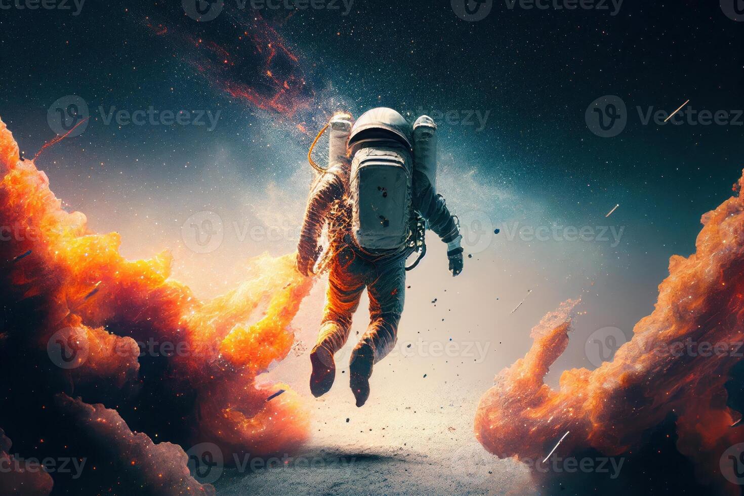 Space suits isolated on space background. . photo