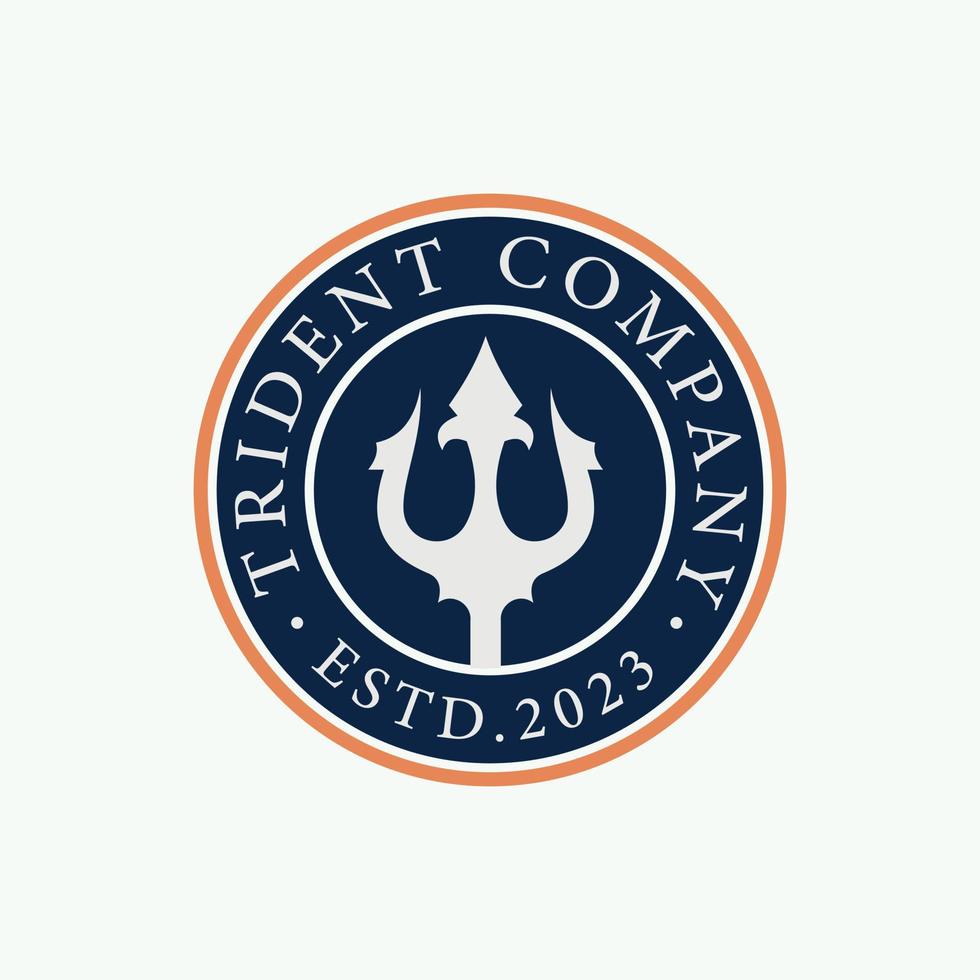 Trident Neptune strength Label logo design vector template