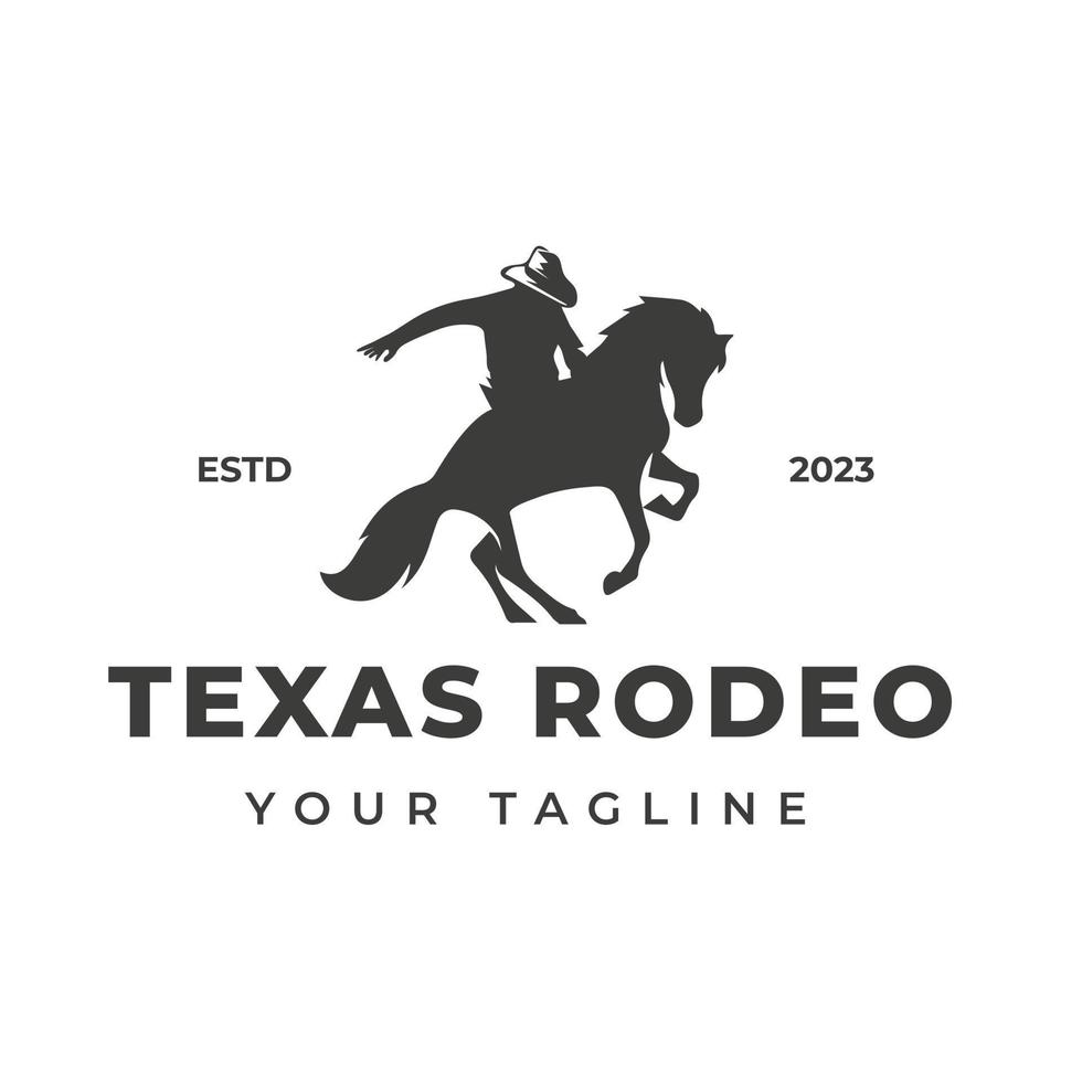 Retro Rodeo logo with equestrian silhouette. Wild west vintage rodeo badge. Vector illustration.
