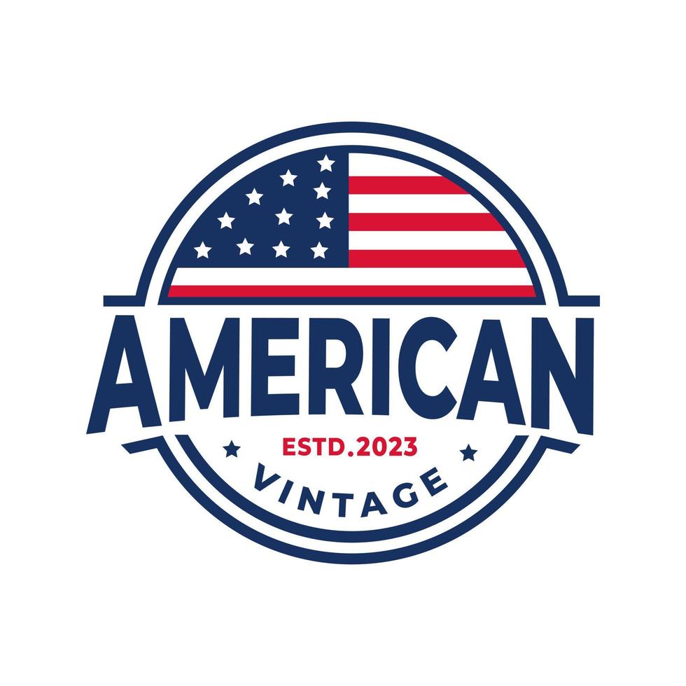 Made in america vintage circle badge or logo with American flag. Vector illustration. Label