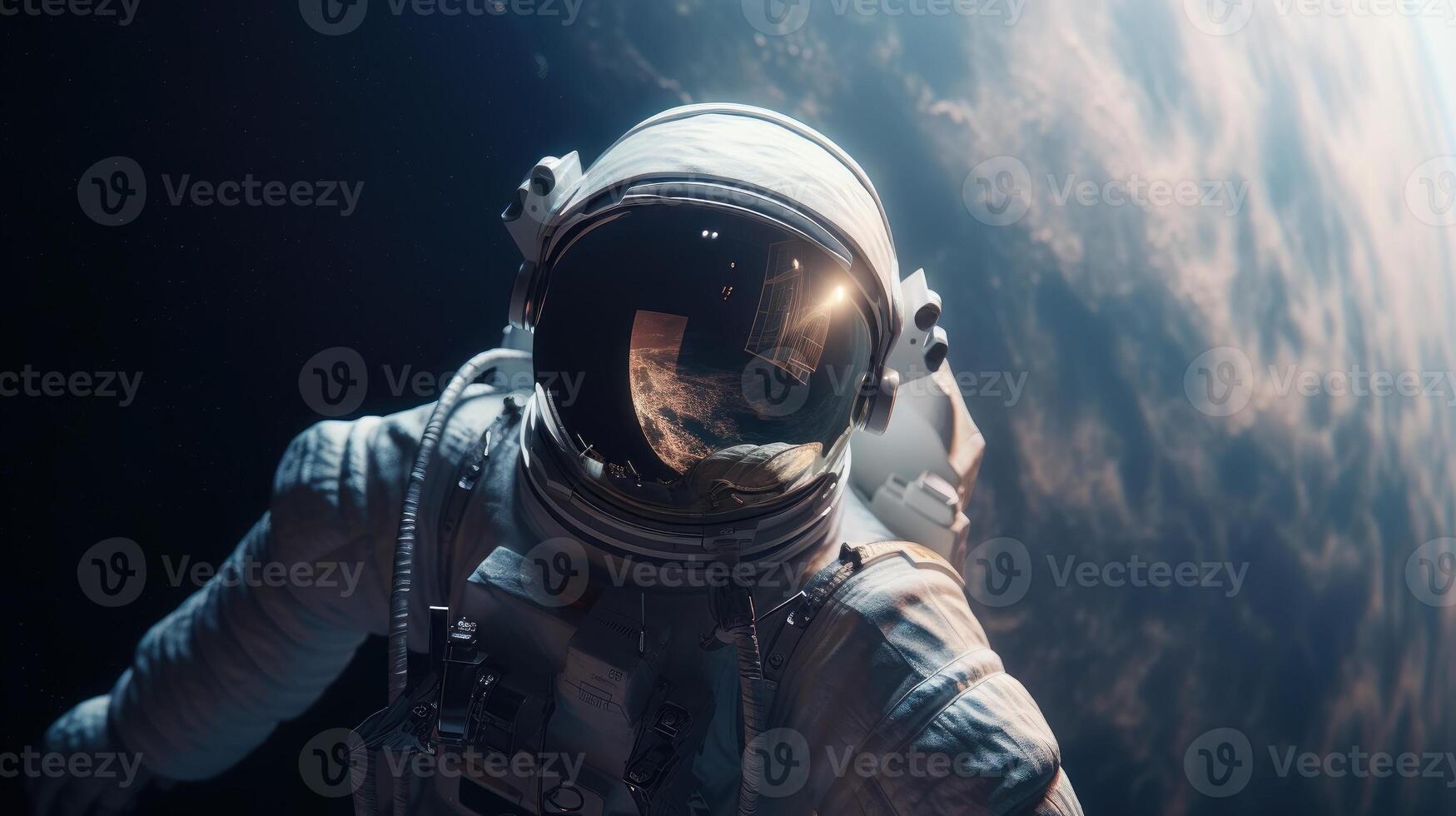 Space suits isolated on space background. . photo